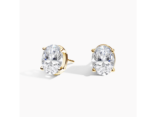 Gleaming Radiance 18K Yellow Gold Oval Lab Grown Diamond Stud Earrings 2 ctw
