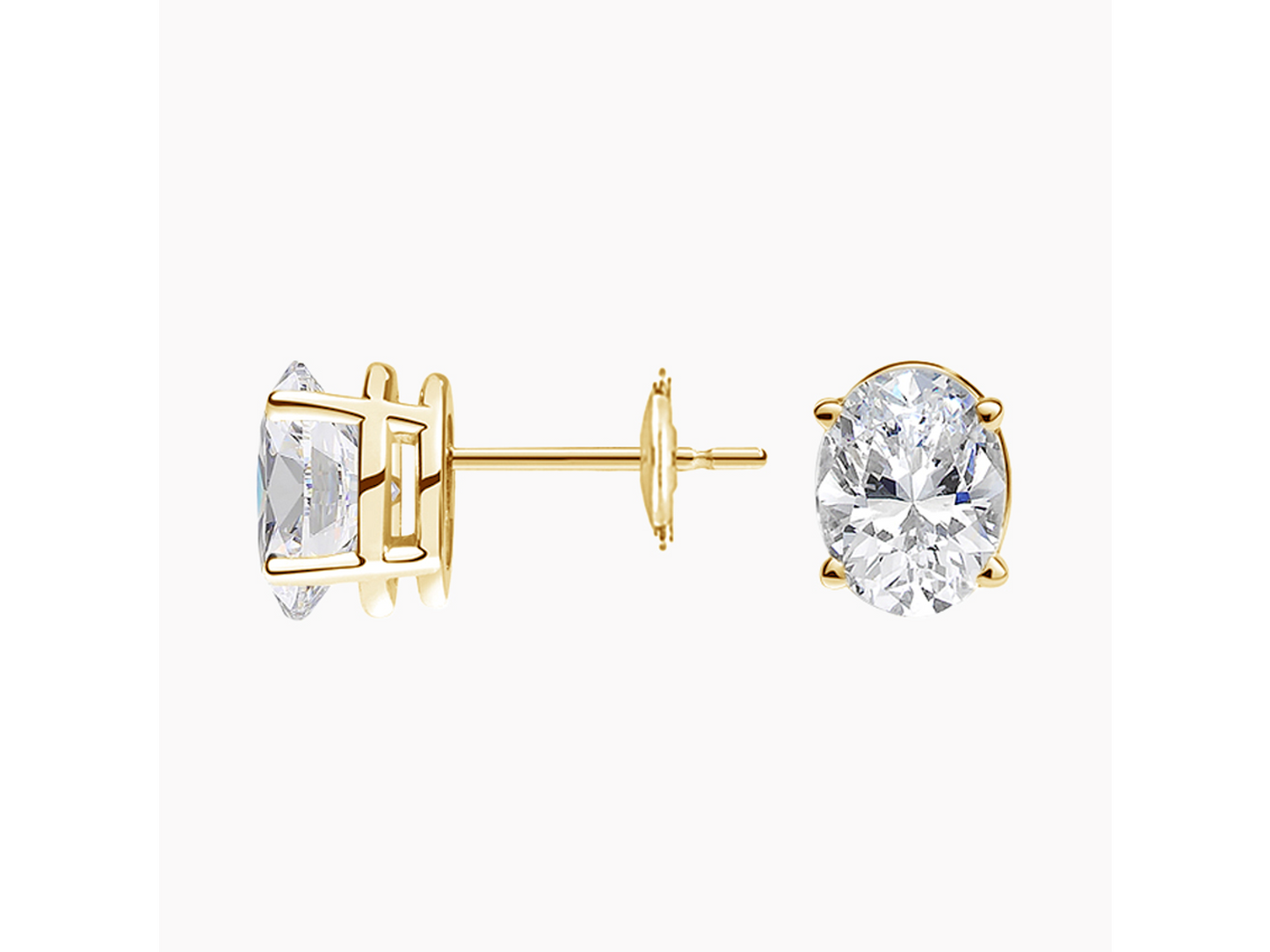 Gleaming Radiance 18K Yellow Gold Oval Lab Grown Diamond Stud Earrings 2 ctw