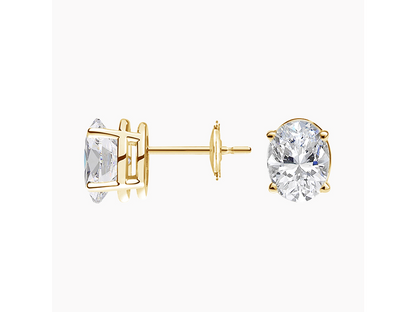 Gleaming Radiance 18K Yellow Gold Oval Lab Grown Diamond Stud Earrings 2 ctw