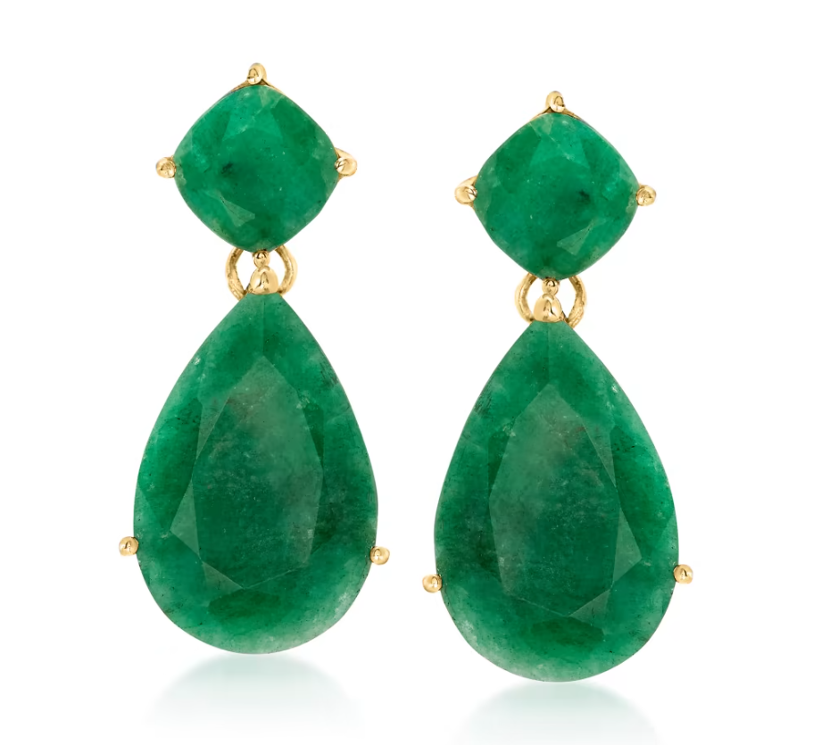 19.20 ctw Emerald Drop Earrings in 18kt Gold Over Sterling