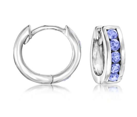 .60 ctw Tanzanite Huggie Hoop Earrings in Sterling Silver. 1/2"
