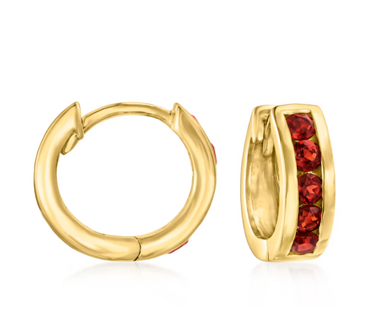 .90 ctw Garnet Huggie Hoop Earrings in 18kt Gold Over Sterling. 1/2"