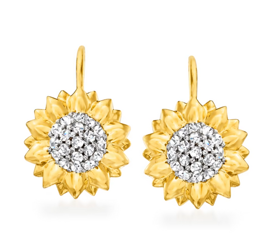 .40 ctw White Topaz Sunflower Drop Earrings in 18kt Gold Over Sterling