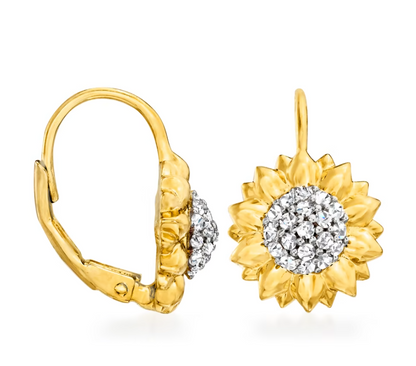 .40 ctw White Topaz Sunflower Drop Earrings in 18kt Gold Over Sterling