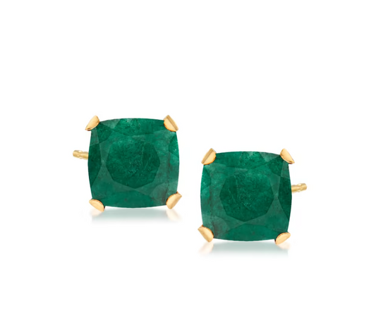 3.60 ctw Emerald Martini Stud Earrings in 14kt Yellow Gold