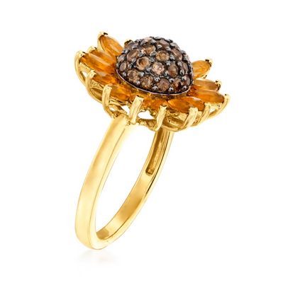 1.70 ctw Citrine and .80 ctw Smoky Quartz Sunflower Ring in 18kt Gold Over Sterling