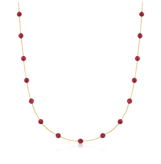 14.00 ctw Ruby Bead Station Necklace in 10kt Yellow Gold. 18"