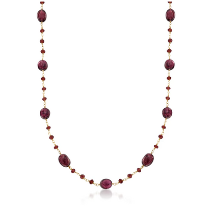 38.00 ctw Garnet Bead Necklace in 14kt Gold Over Sterling