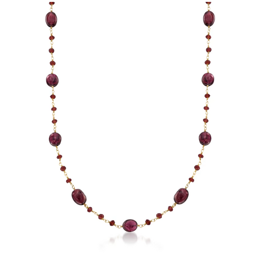 38.00 ctw Garnet Bead Necklace in 14kt Gold Over Sterling