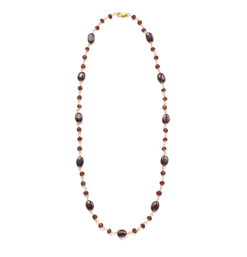 38.00 ctw Garnet Bead Necklace in 14kt Gold Over Sterling
