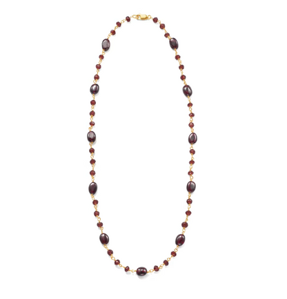 38.00 ctw Garnet Bead Necklace in 14kt Gold Over Sterling