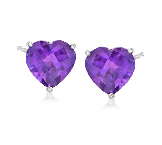 5.50 ctw Amethyst Heart Stud Earrings in Sterling Silver