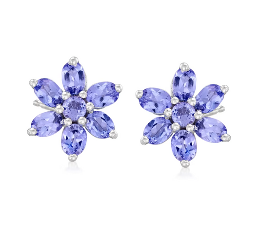 2.10 ctw Tanzanite Flower Earrings in Sterling Silver