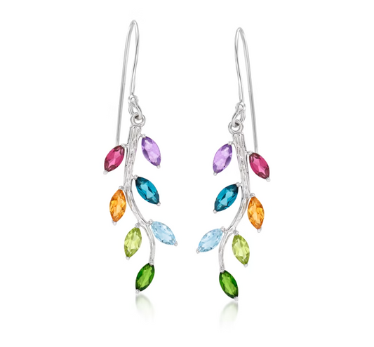 3.10 ctw Multi-Gemstone Vine Drop Earrings in Sterling Silver