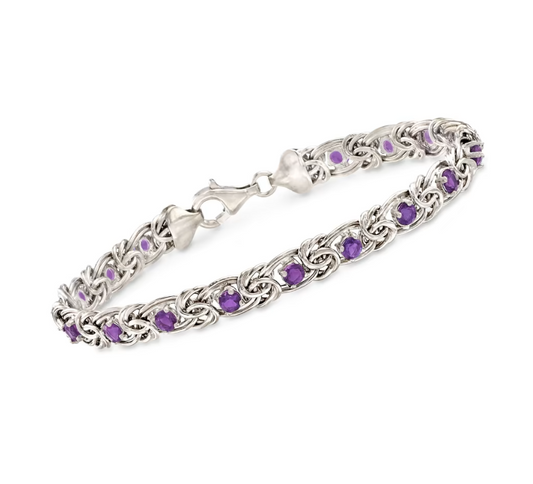 1.80 ctw Amethyst Byzantine Bracelet in Sterling Silver