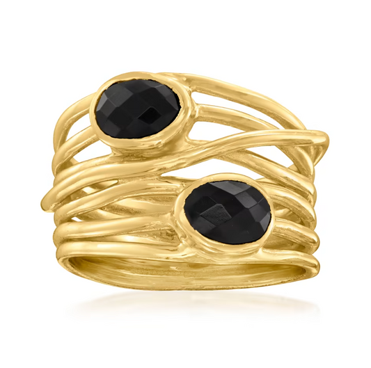 Black Onyx Highway Ring in 18kt Gold Over Sterling