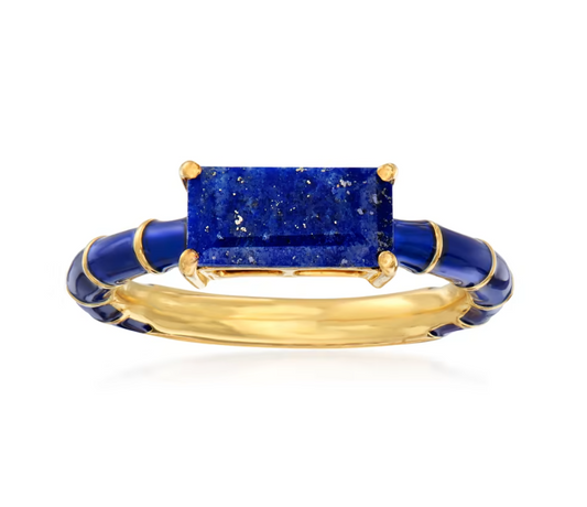 Lapis and Dark Blue Enamel Ring in 18kt Gold Over Sterling