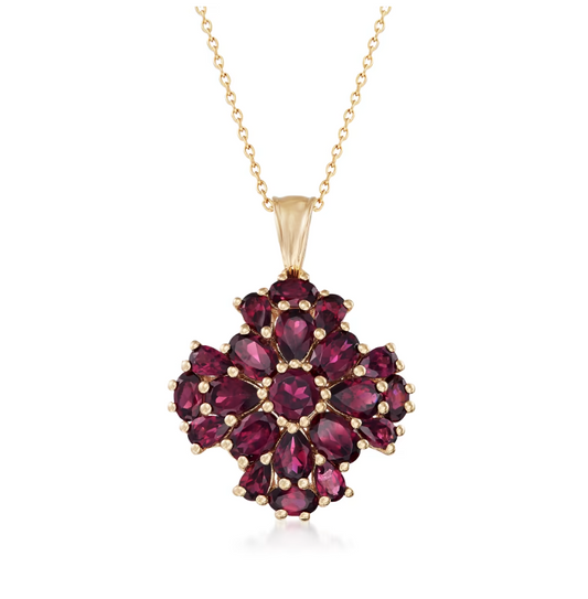 7.70 ctw Rhodolite Garnet Cluster Pendant Necklace in 18kt Gold Over Sterling. 18"