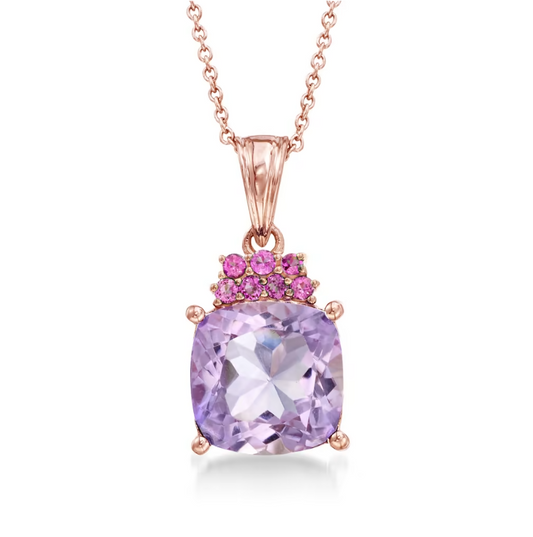 4.90 Carat Amethyst and .30 ctw Rhodolite Garnet Pendant Necklace in 18kt Rose Gold Over Sterling