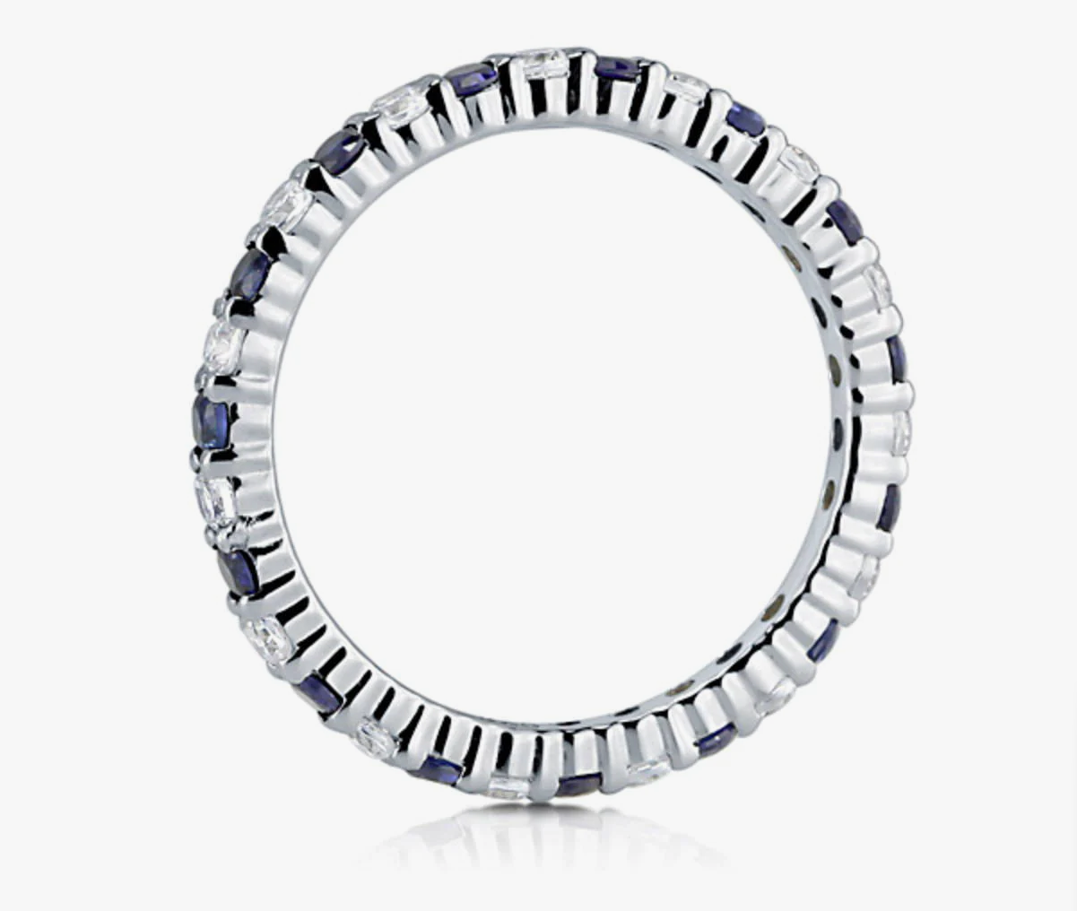 Simulated Blue Sapphire Pave Set CZ Eternity Ring in Sterling Silver