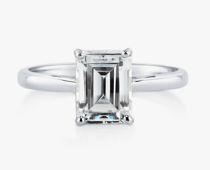 Solitaire 2.1ct Emerald Cut CZ Ring in Sterling Silver