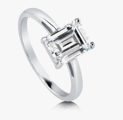 Solitaire 2.1ct Emerald Cut CZ Ring in Sterling Silver