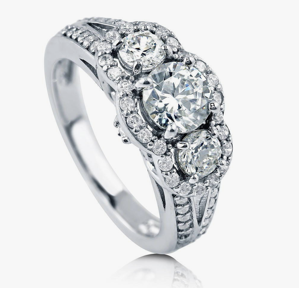 3-Stone Round CZ Split Shank Ring in Sterling Silver