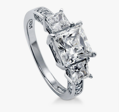 3-Stone Princess CZ Ring in Sterling Silver