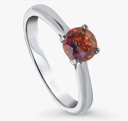 Solitaire Red Orange Round CZ Ring in Sterling Silver 0.8ct