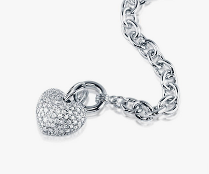 Heart CZ Toggle Charm Bracelet in Silver-Tone