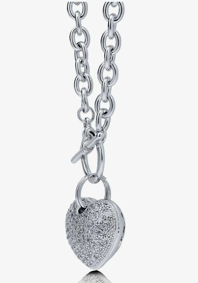 Heart CZ Toggle Pendant Necklace in Silver-Tone