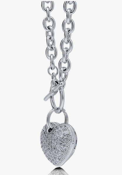 Heart CZ Toggle Pendant Necklace in Silver-Tone