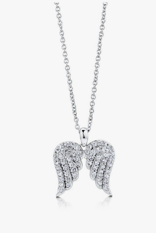 Angel Wings CZ Pendant Necklace in Sterling Silver