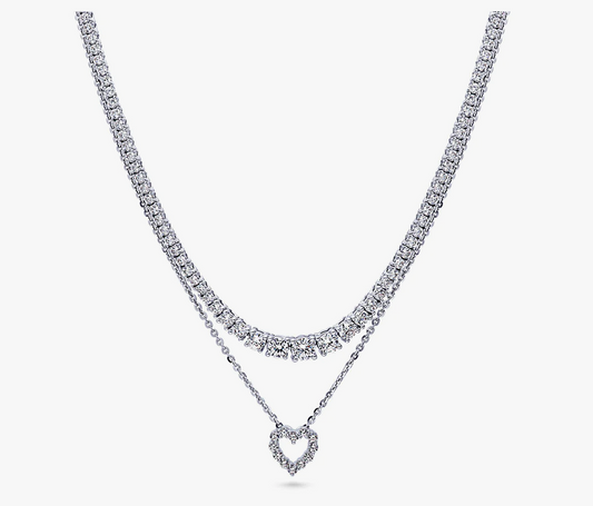 Graduated CZ Pendant And Tennis Necklace Set in Sterling Silver