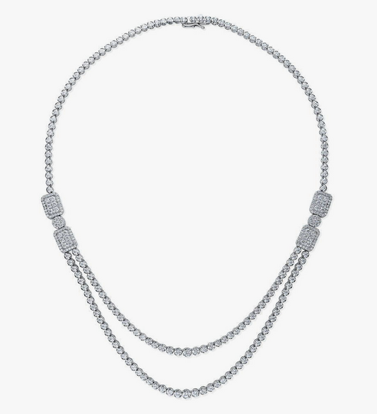 Art Deco CZ Statement Tennis Necklace in Sterling Silver