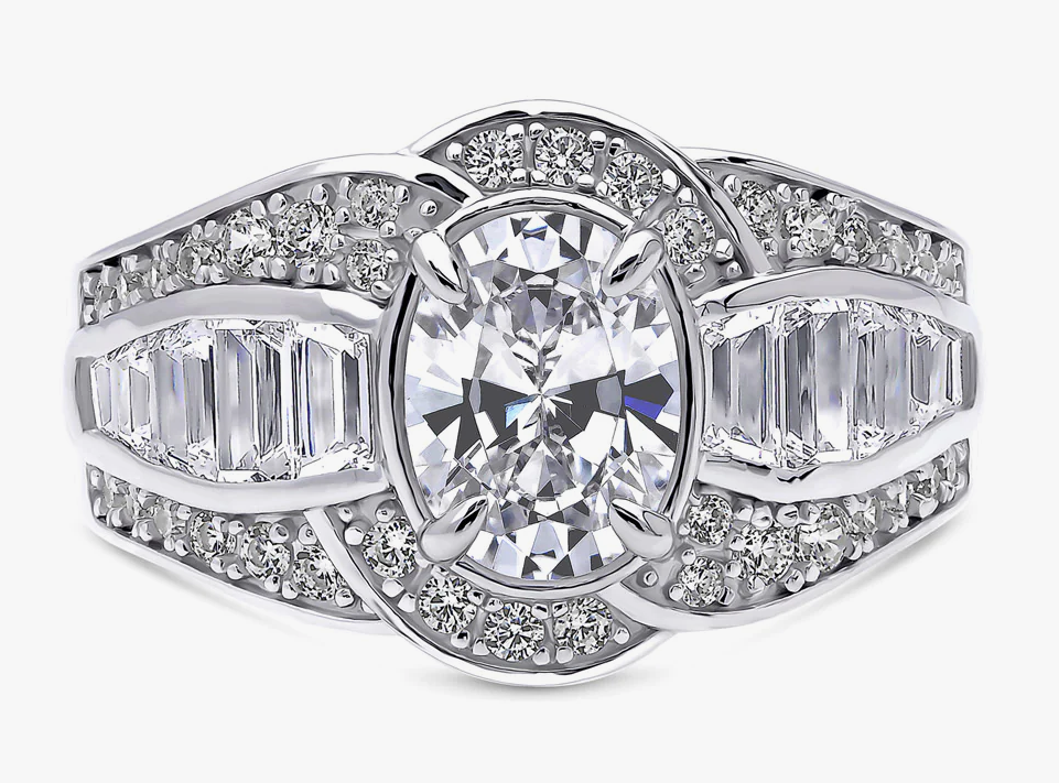 Halo Woven Oval CZ Statement Ring in Sterling Silver