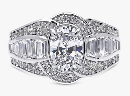 Halo Woven Oval CZ Statement Ring in Sterling Silver