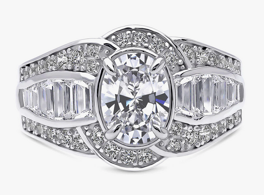 Halo Woven Oval CZ Statement Ring in Sterling Silver
