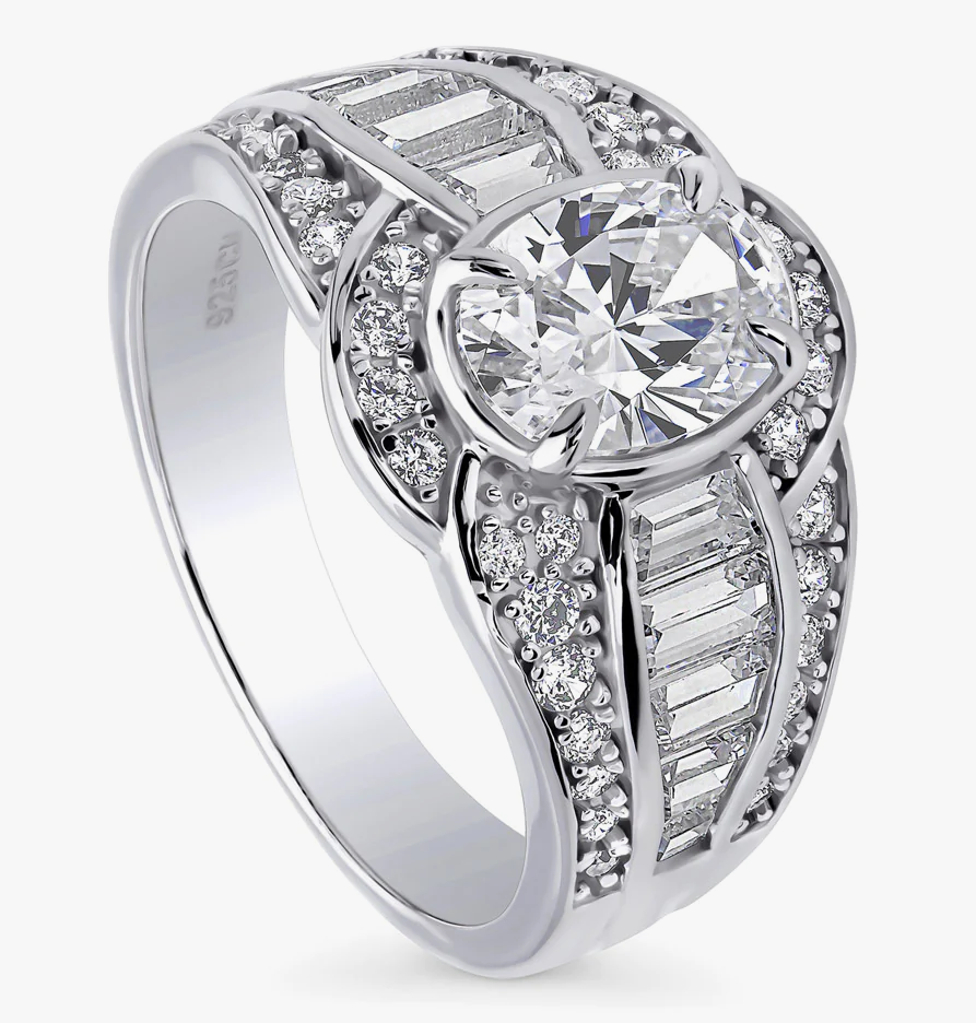 Halo Woven Oval CZ Statement Ring in Sterling Silver