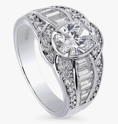 Halo Woven Oval CZ Statement Ring in Sterling Silver