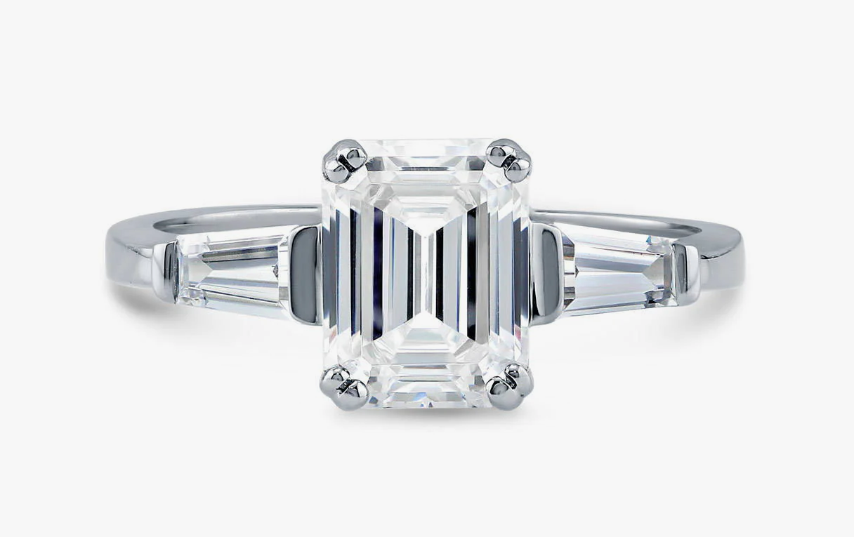 3-Stone Emerald Cut CZ Ring in Sterling Silver