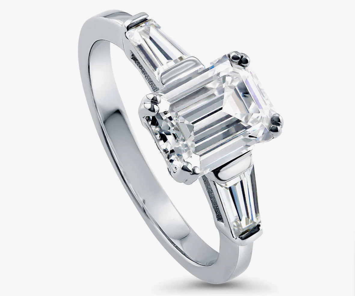 3-Stone Emerald Cut CZ Ring in Sterling Silver