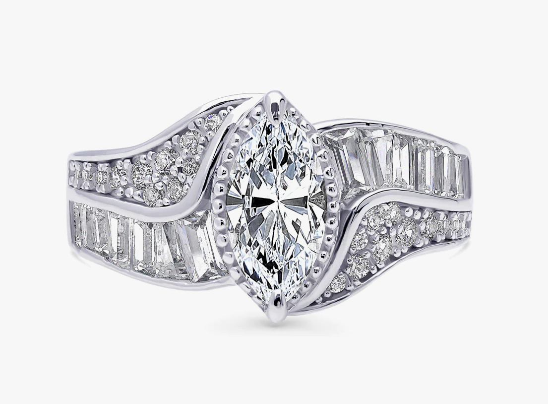 Halo Woven Marquise CZ Ring in Sterling Silver