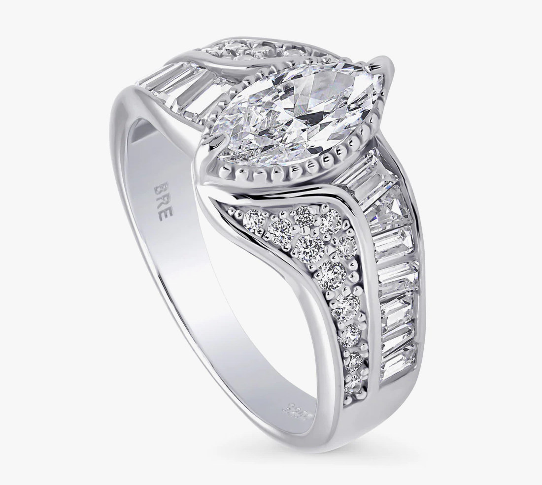Halo Woven Marquise CZ Ring in Sterling Silver