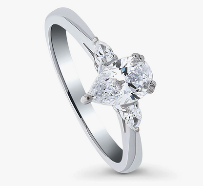 3-Stone Pear CZ Ring in Sterling Silver