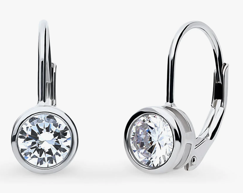 Solitaire 1.2ct Bezel Set Round CZ Dangle Earrings in Sterling Silver