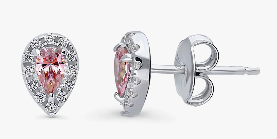 Halo Pear CZ Stud Earrings in Sterling Silver