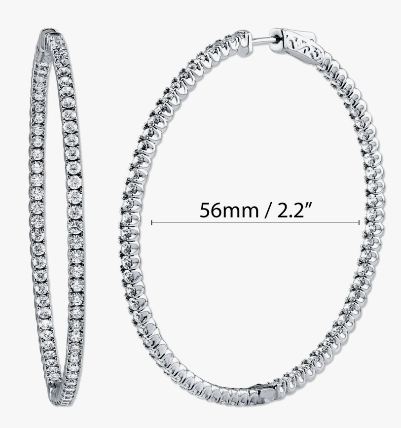 CZ Large Inside-Out Hoop Earrings in Sterling Silver 2.2"