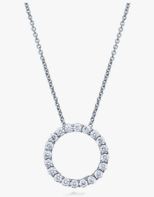 Open Circle CZ Pendant Necklace in Sterling Silver