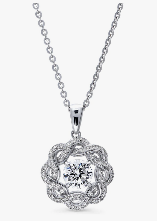 Flower Woven CZ Pendant Necklace in Sterling Silver